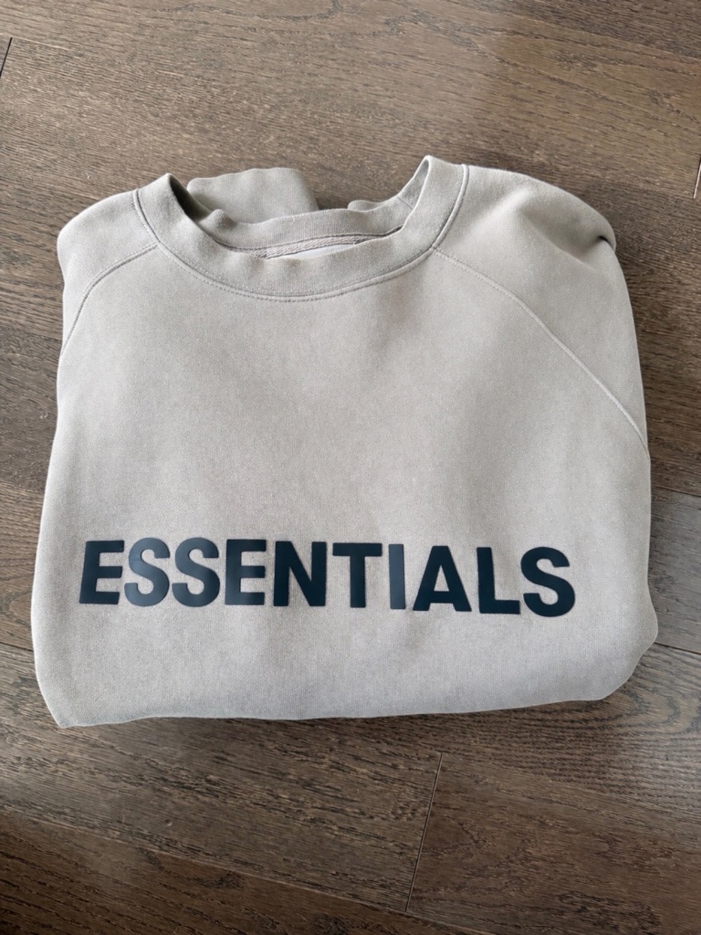 Fear of God ESSENTIALS Crewneck Sweatshirt in Light Taupe with Black Logo